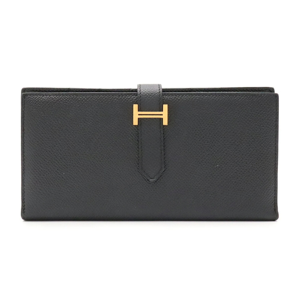HERMES Bearn Soufflé Bi-fold Long Wallet, Veau Epsom Leather, Black, X Stamp